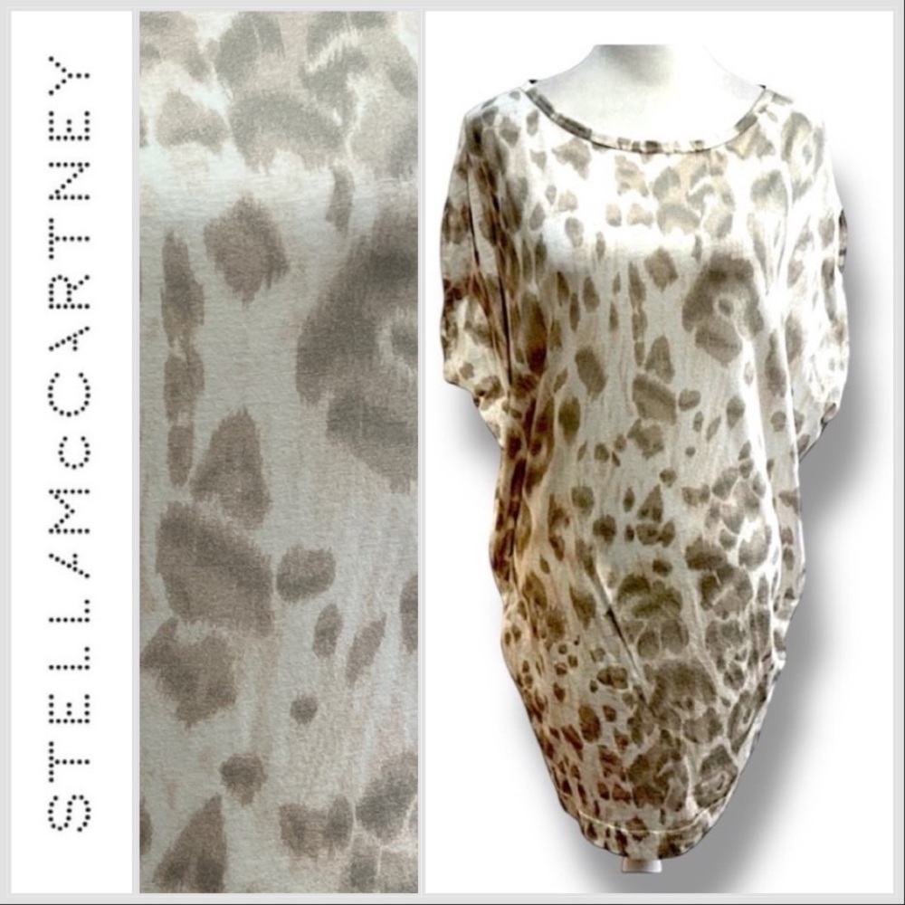 STELLA MCCARTNEY Taupe & cream Cheetah Print Tunic Top with Boat Neckline NWT M - Picture 2 of 13